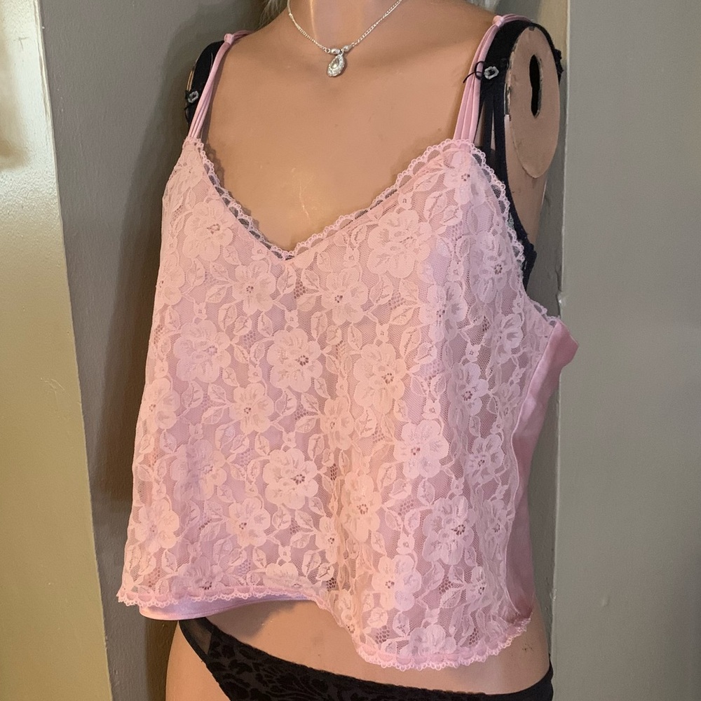 Vintage Shell Pink Satin Lace Cami